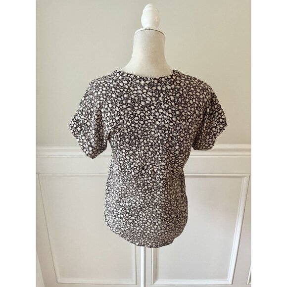 H&M Brown & Ivory Floral V-Neck Blouse Size 4 - Picture 3 of 6